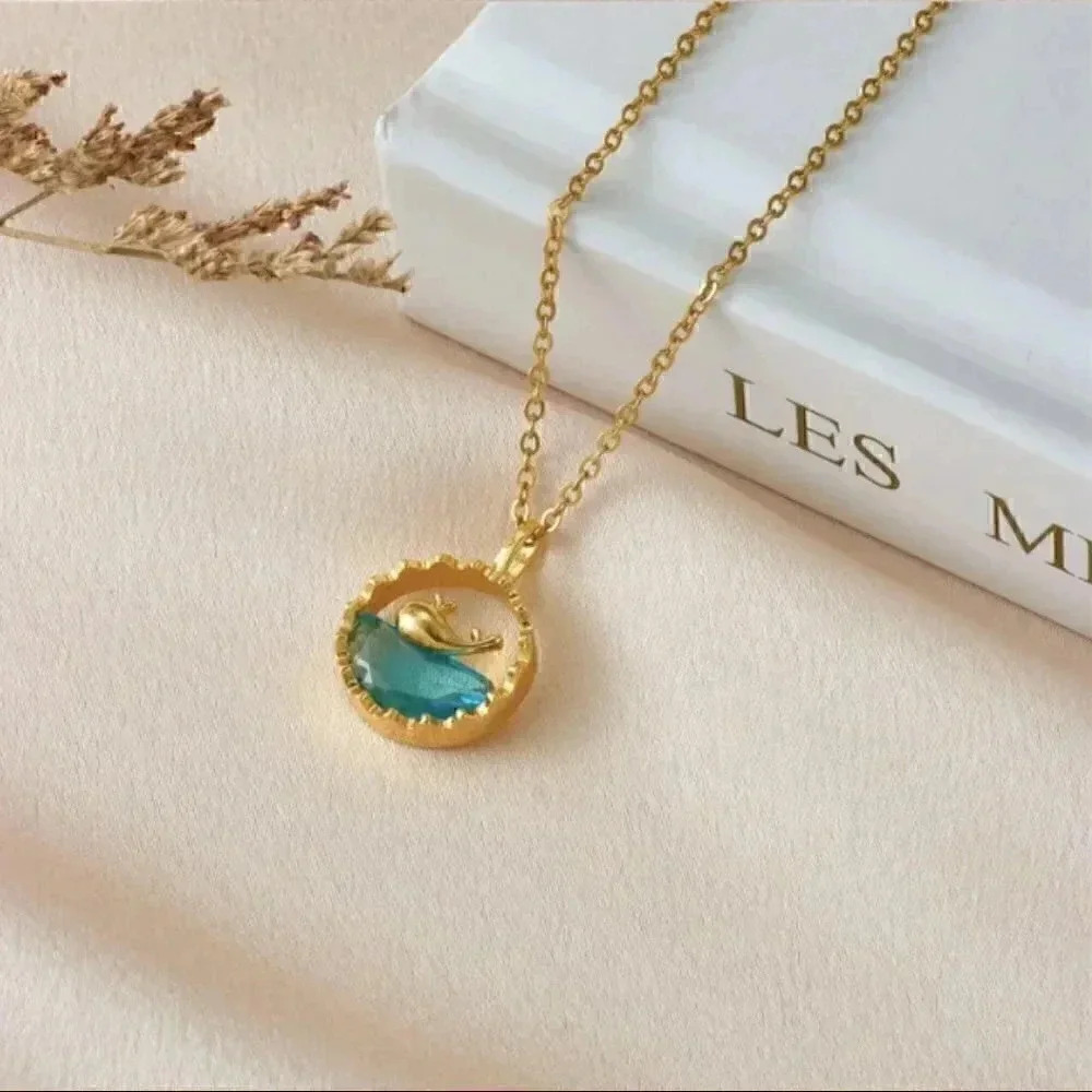 Whale & Blue Ocean Gold Pendant Necklace - Dainty, Simple, Classy - NWT